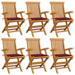 VIDAXL Chaises de jardin coussins rouge bordeaux lot de 6 Teck massif