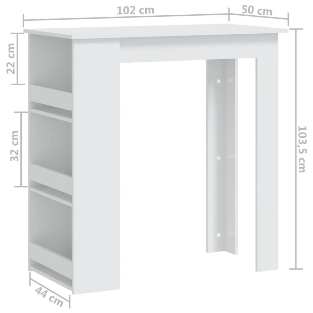 VIDAXL Table de bar rangement Blanc 102x50x103,5 cm Bois d'ingenierie