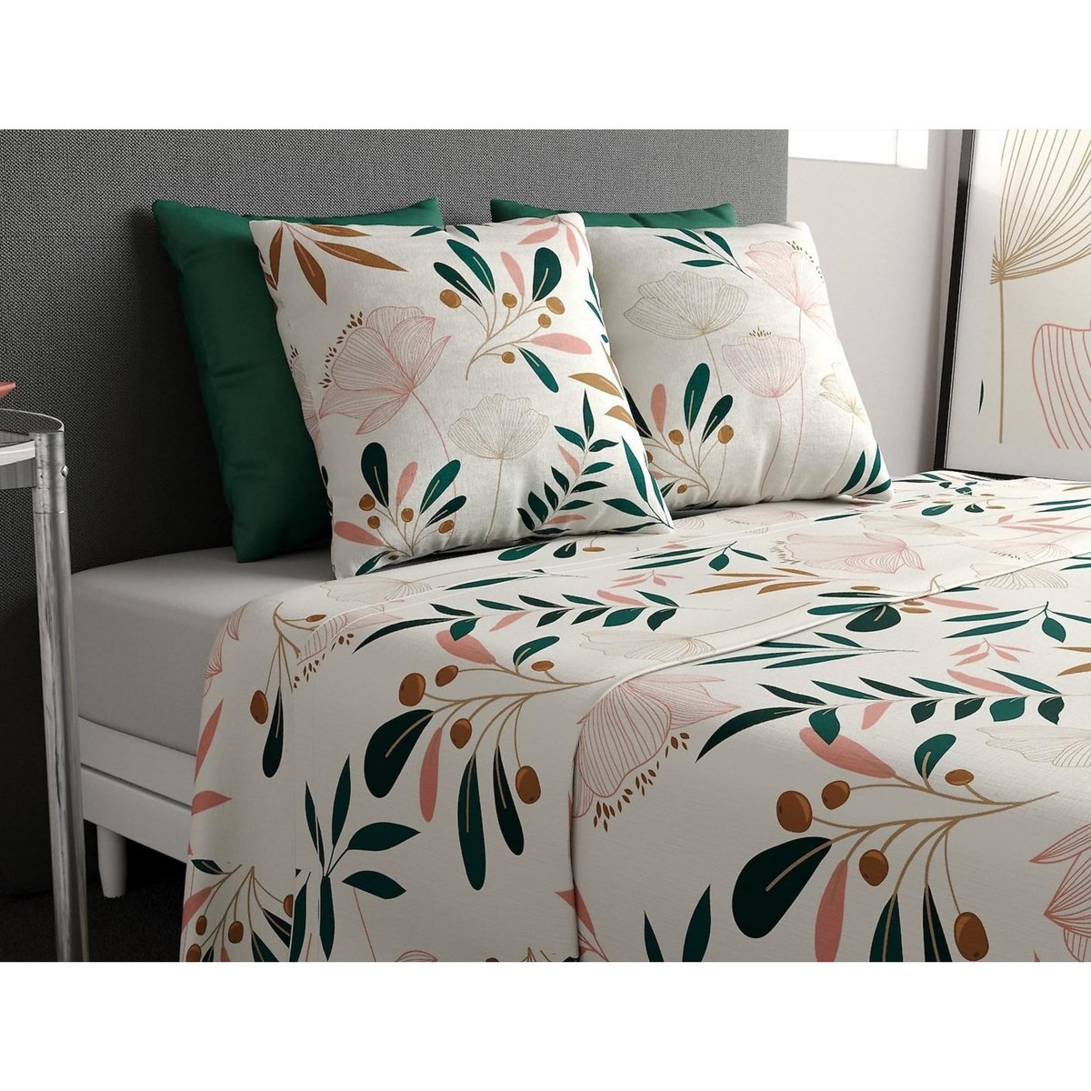 ATELIER DU COTON Parure de drap plat, drap housse 100% coton 57fils-kano