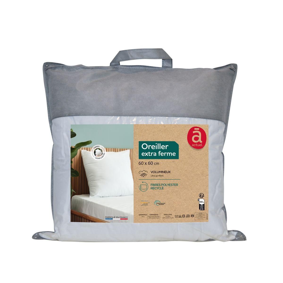 ACTUEL Oreiller extra ferme en microfibre ultra gonflant anti cariens  VOLUMINEUX