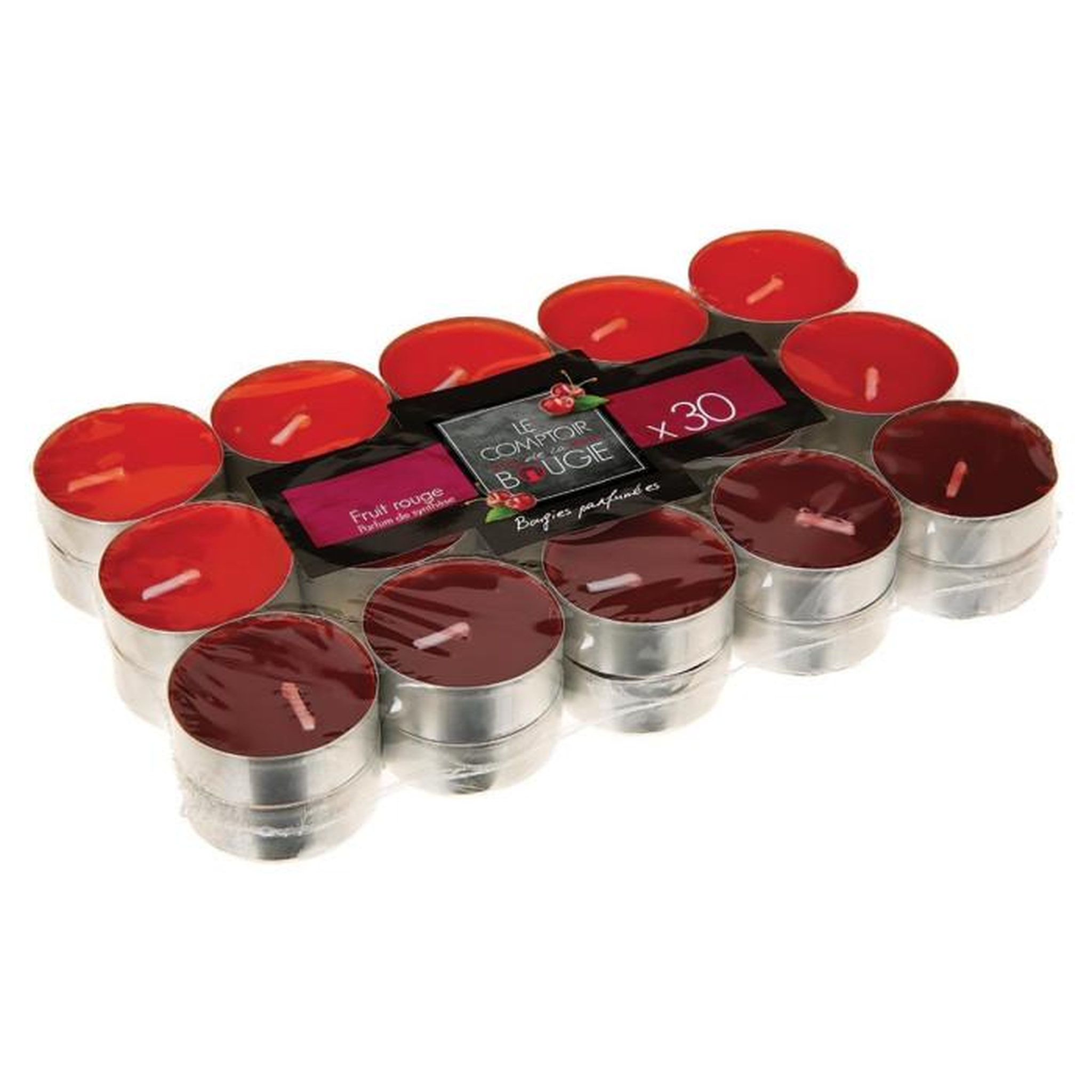 Voir la diapositive 6 : COMPTOIR DE LA BOUGIE Lot de 30 bougies parfumées  nina  3,7cm fruits rouge
