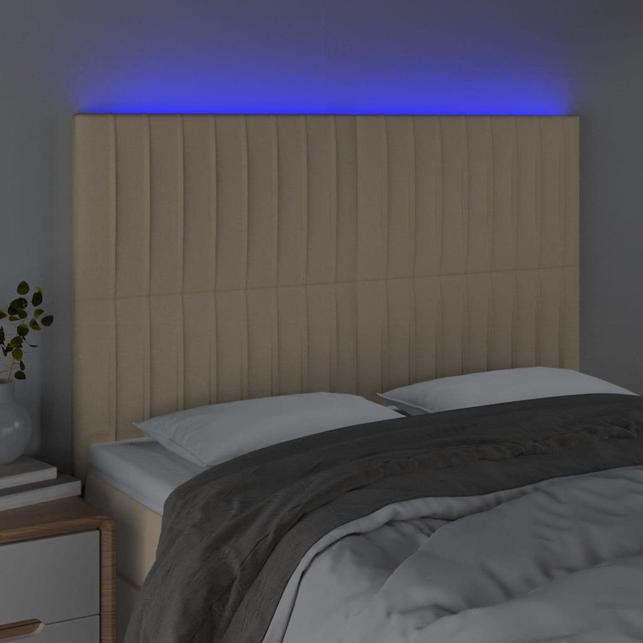 Voir la diapositive 3 : VIDAXL Tete de lit a LED Creme 144x5x118/128 cm Tissu
