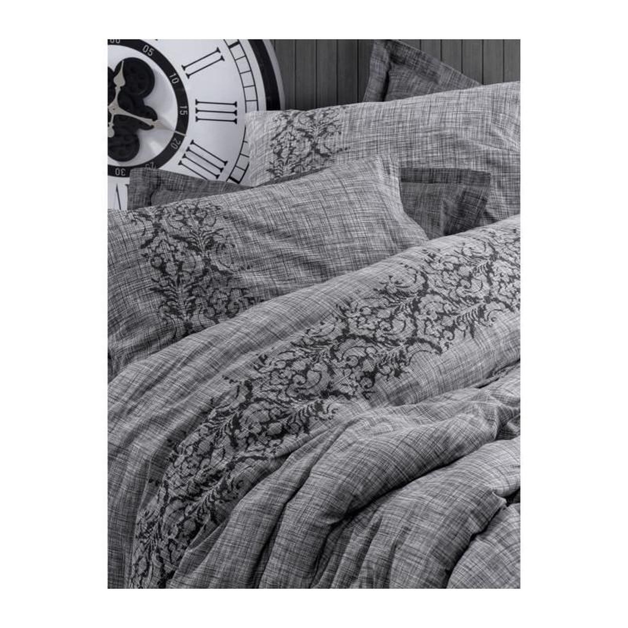 Voir la diapositive 3 : GENERIQUE Parure de lit - 129CTN64273 - 1 housse de couette 220 x 240 cm + 2 taies d'oreiller 60 x 60 cm - 100% coton ranforcé - Gris