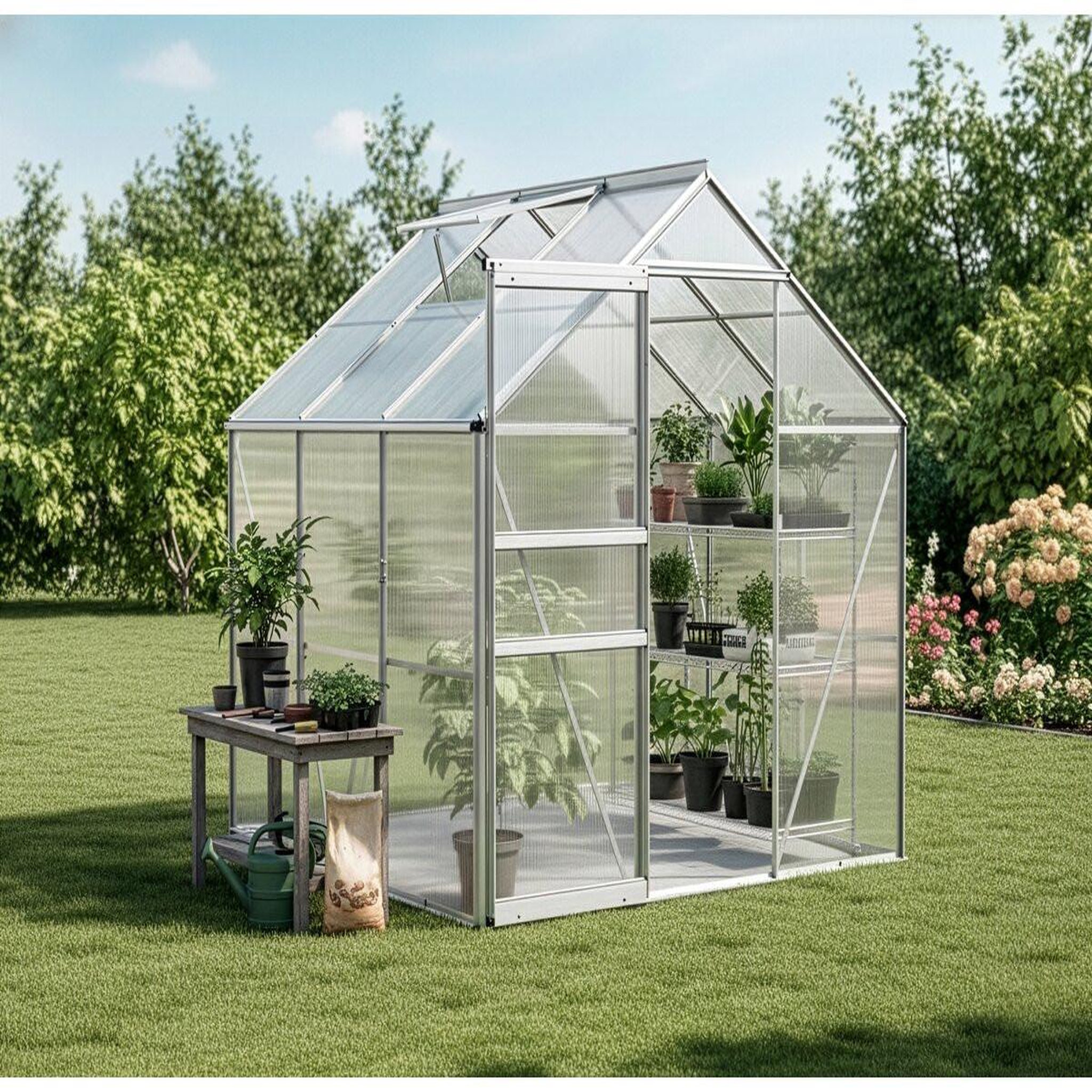 Voir la diapositive 2 : Habitat et Jardin Embase en acier galvanisé pour serre jardin  Basilic  - 3,61 m² - Gris