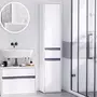 HOMCOM Meuble colonne rangement salle de bain style contemporain 2 placards 3 étagères et tiroir coulissant panneaux particules blanc