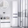 Voir la diapositive 2 : HOMCOM Meuble colonne rangement salle de bain style contemporain 2 placards 3 étagères et tiroir coulissant panneaux particules blanc