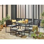 BEST MOBILIER Olaria – ensemble table et chaises de jardin en acier noir - 8 places - coussins gris. Coloris disponibles : Bicolore