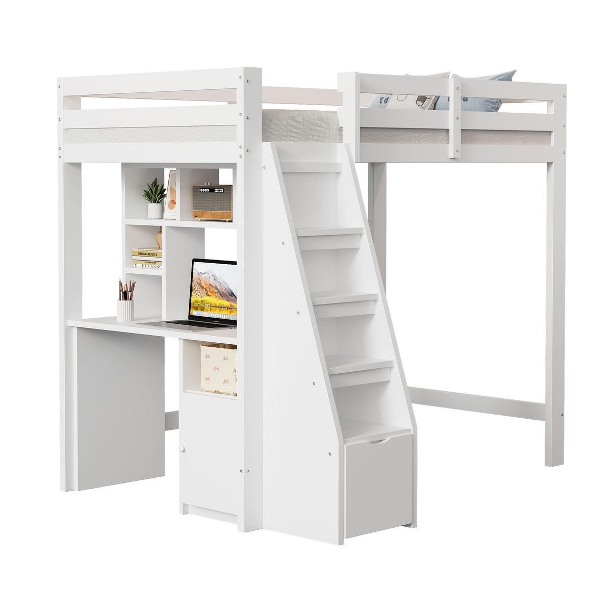 MERAX Lit combiné enfant 90x200cm bois coloris blanc