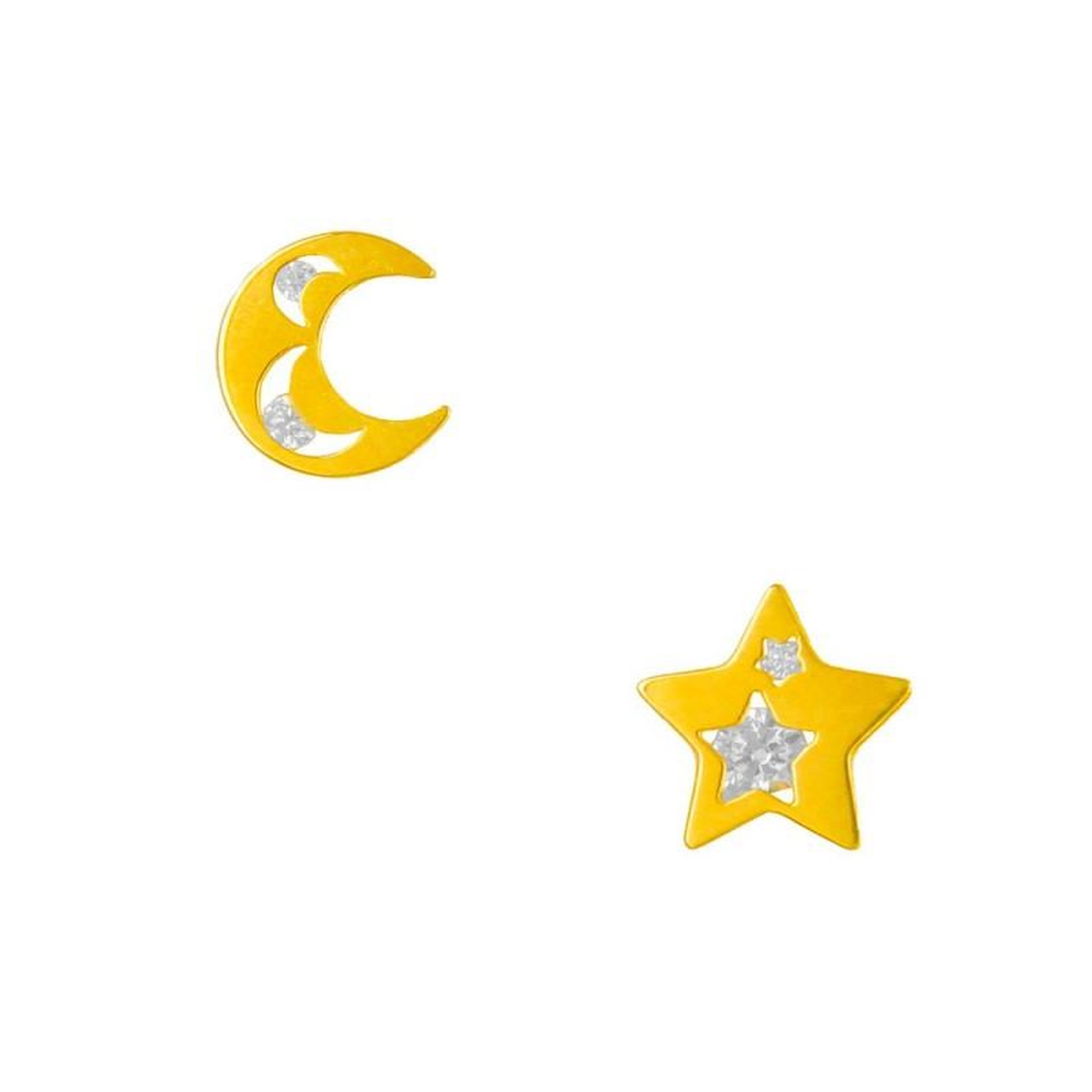 L'ATELIER D'AZUR Boucles d'Oreilles Or Jaune - Etoile et Lune Sertis de Zirconiums