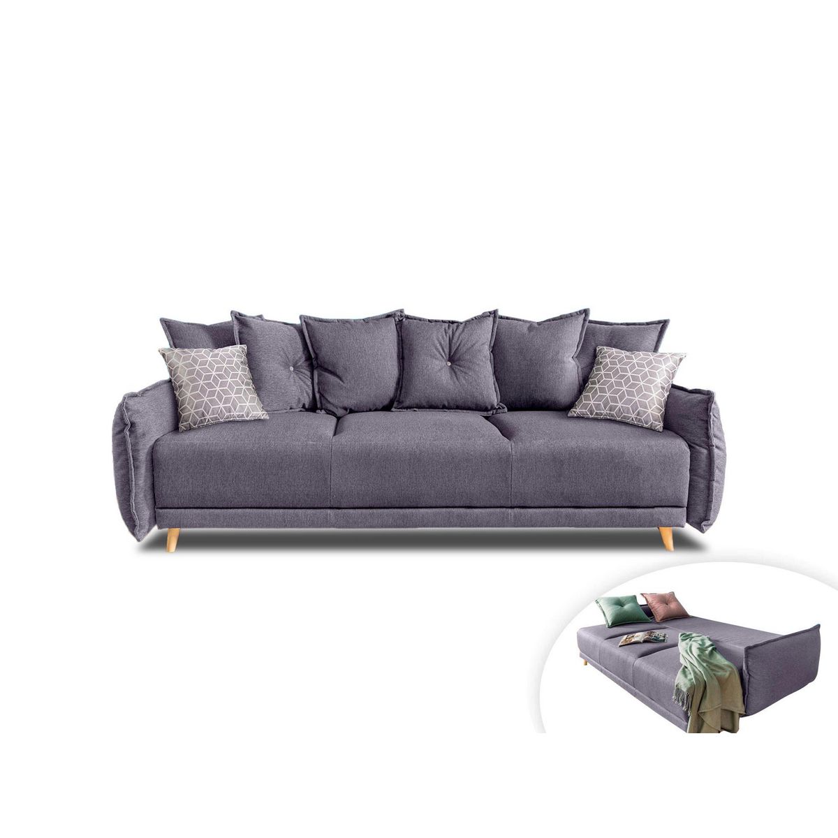 BEST MOBILIER Lena - canapé 3 places convertible - avec coffre - en tissu style scandinave