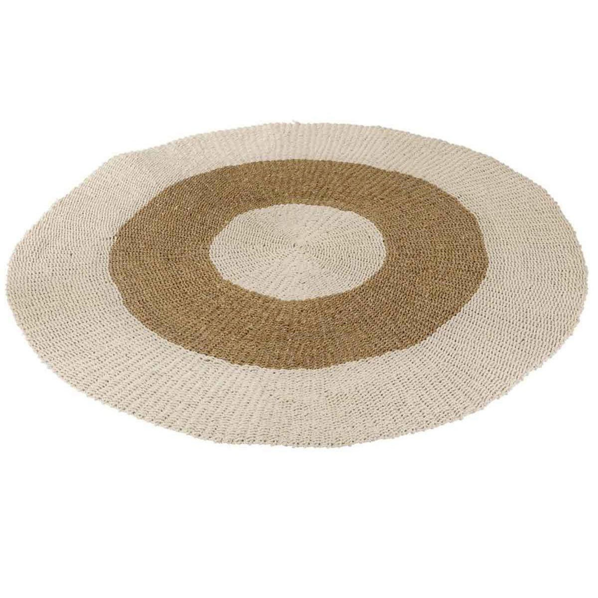 Paris Prix Tapis Rond Déco  Zostère  197cm Blanc & Naturel
