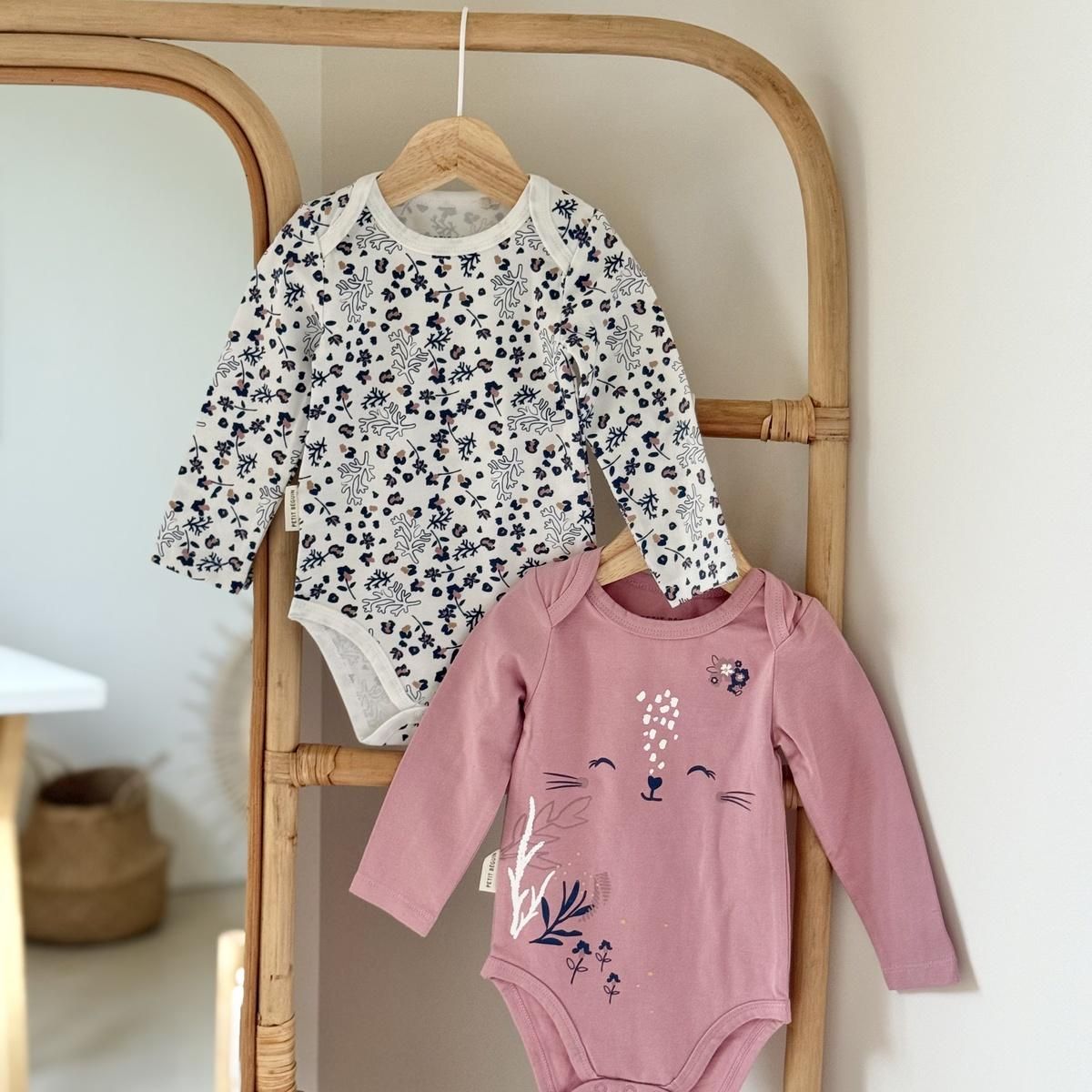 Petit Béguin Lot de 2 bodies bébé manches longues Céleste