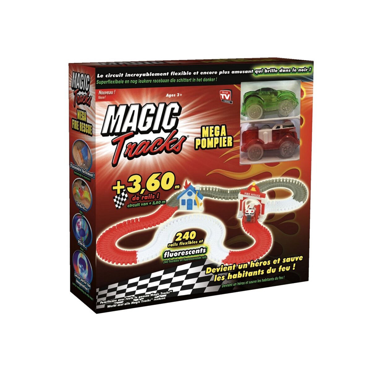 MAGIC TRACKS RC Magic tracks - Set "méga pompiers" avec 2 voitures, 200 rails fluorescents, une planche d'autocollants et un guide de montage 