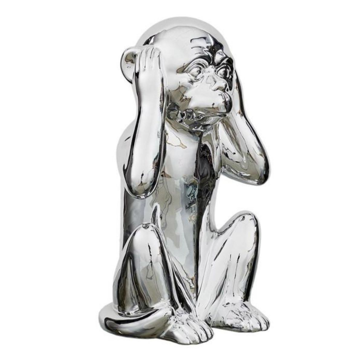 Paris Prix Statuette Déco en Céramique  Singe Assis  28cm Argent