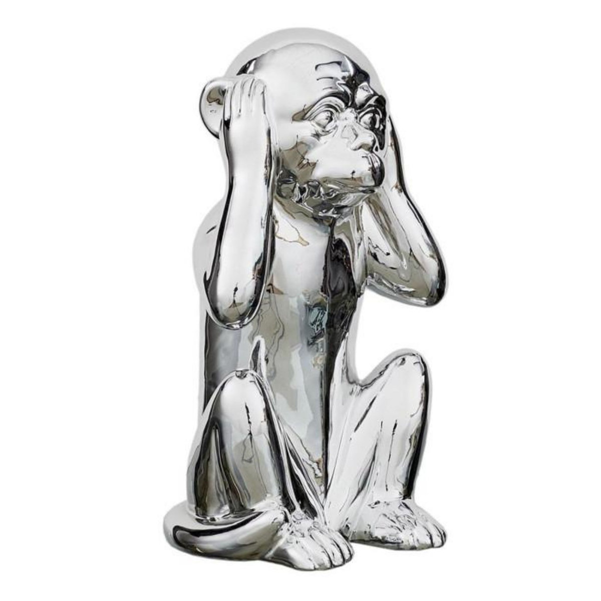 Paris Prix Statuette Déco en Céramique  Singe Assis  28cm Argent