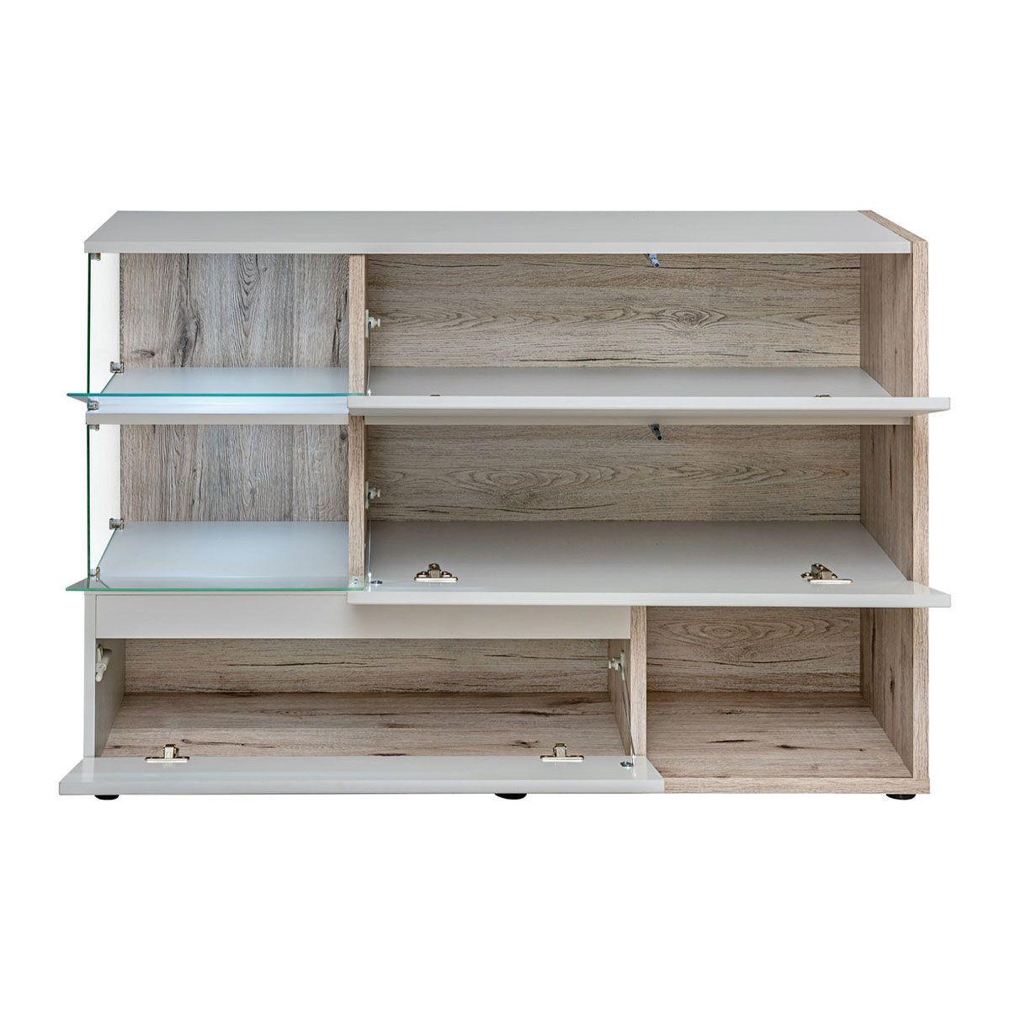 Voir la diapositive 4 : Paris Prix Buffet 3 portes & 3 niveaux  silk  120cm gris clair & naturel