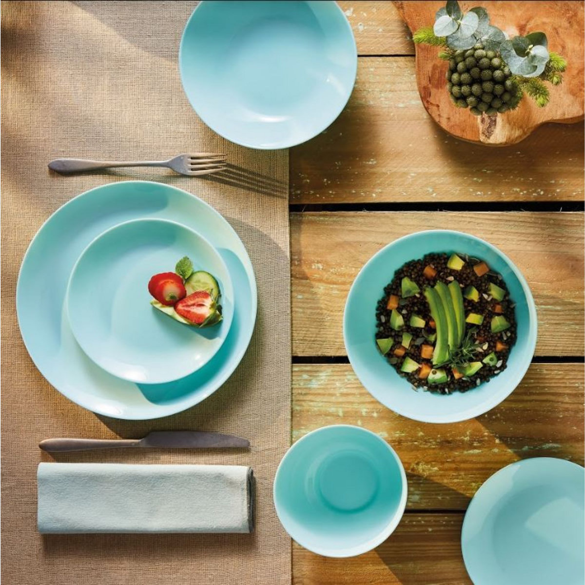 LUMINARC Service d'assiettes opale 18 pièces DIWALI Turquoise