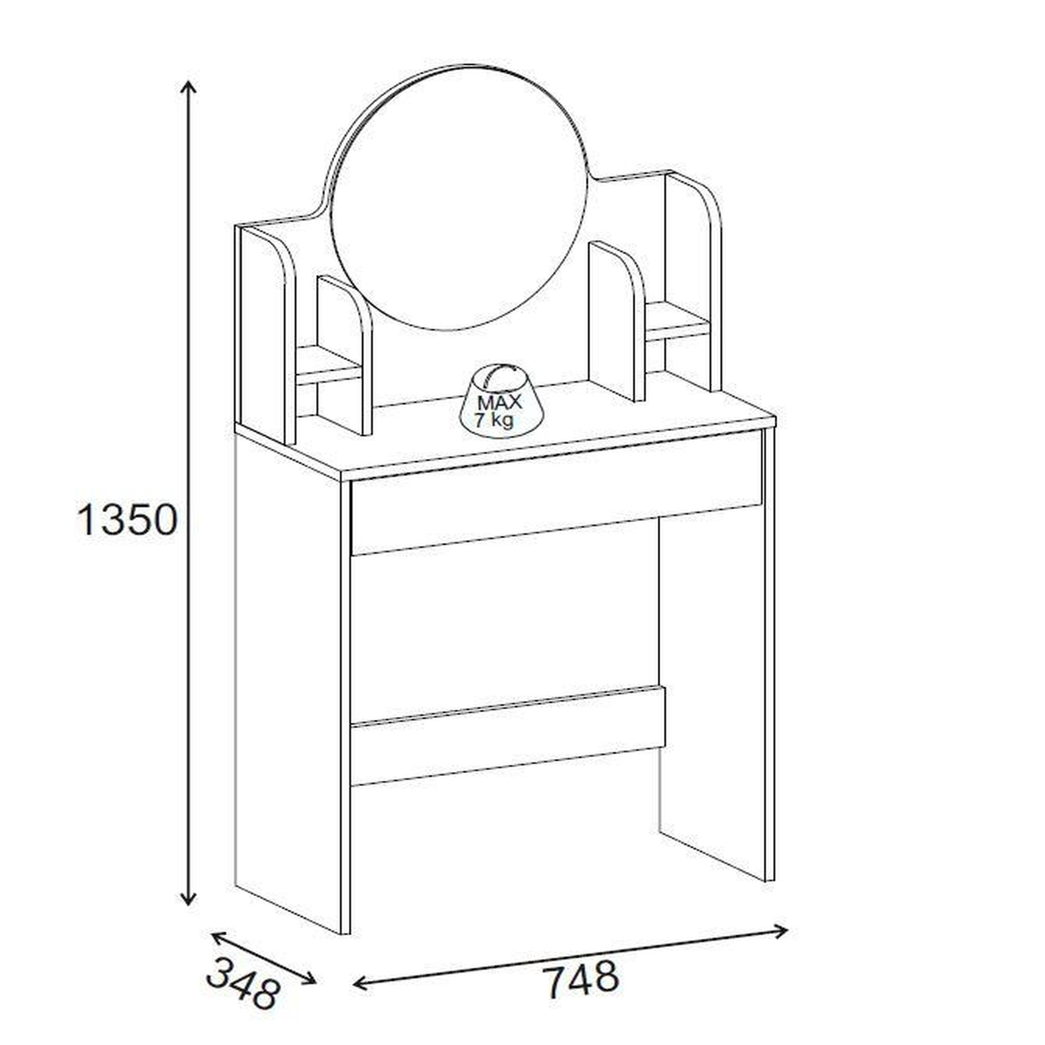 Voir la diapositive 4 : Habitat et Jardin Coiffeuse avec miroir en bois  idis  - 75 x 35 x 135 cm - blanc