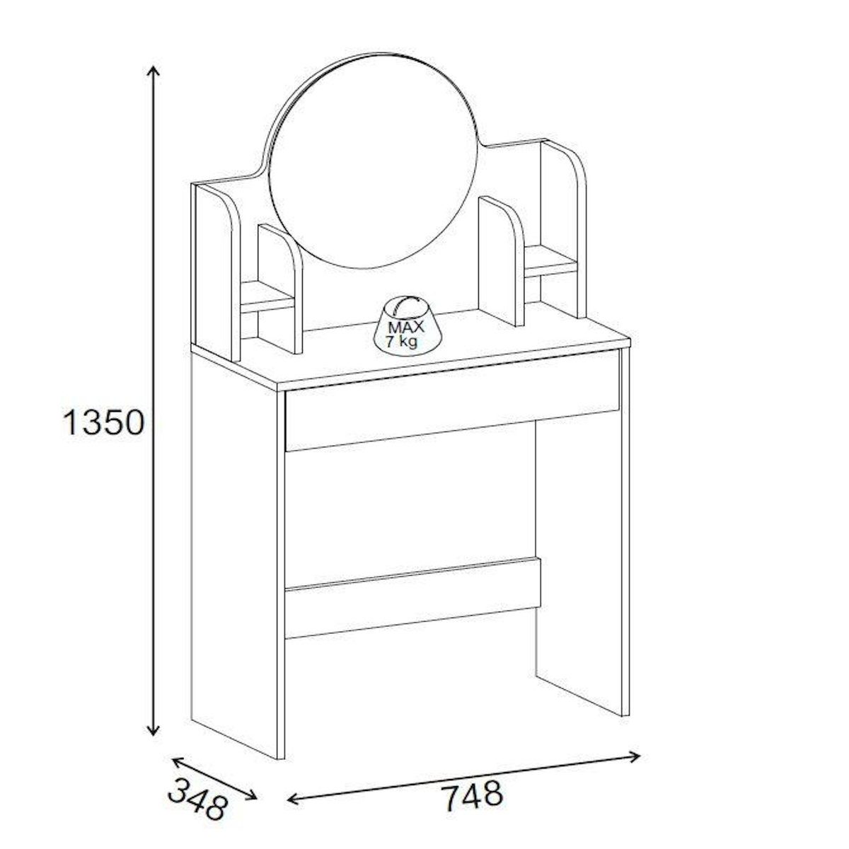 Habitat et Jardin Coiffeuse avec miroir en bois  Idis  - 75 x 35 x 135 cm - Blanc
