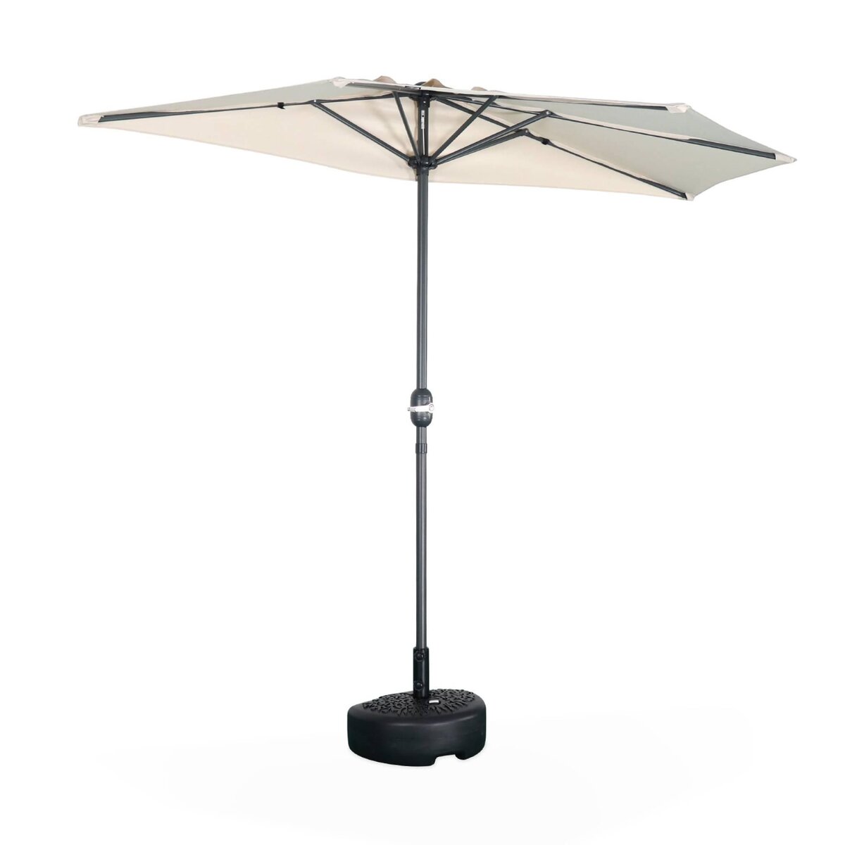 SWEEEK Parasol de balcon Ø250cm  – CALVI – Demi-parasol droit, mât central en aluminium avec manivelle d'ouverture