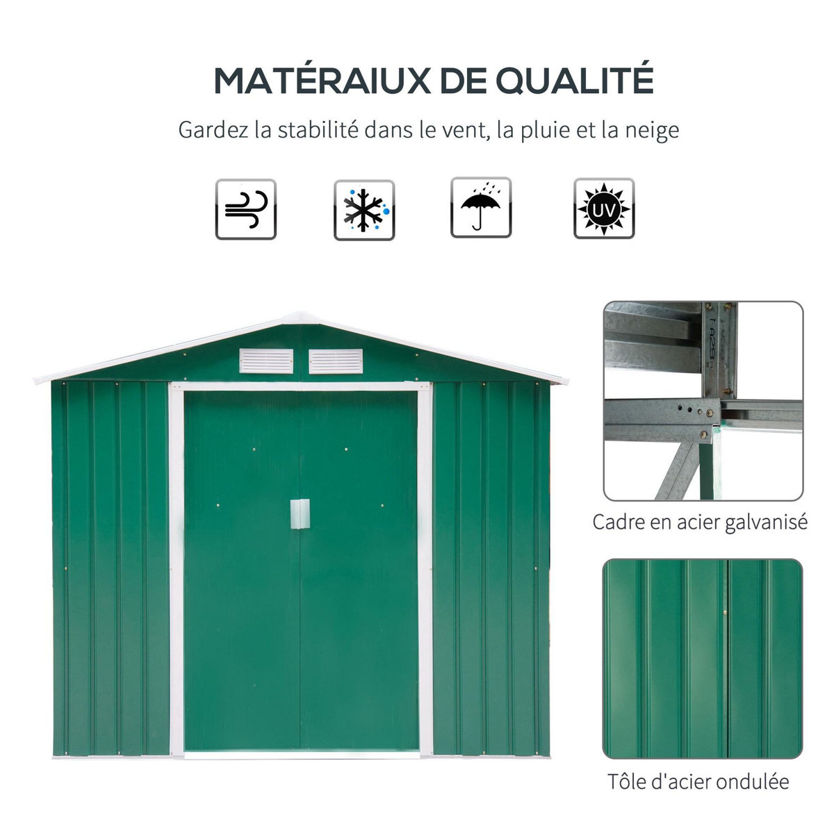 OUTSUNNY Abri de jardin - remise pour outils - cabanon porte verrouillable - dim. 213L x 130l x 185H cm - tôle d'acier vert
