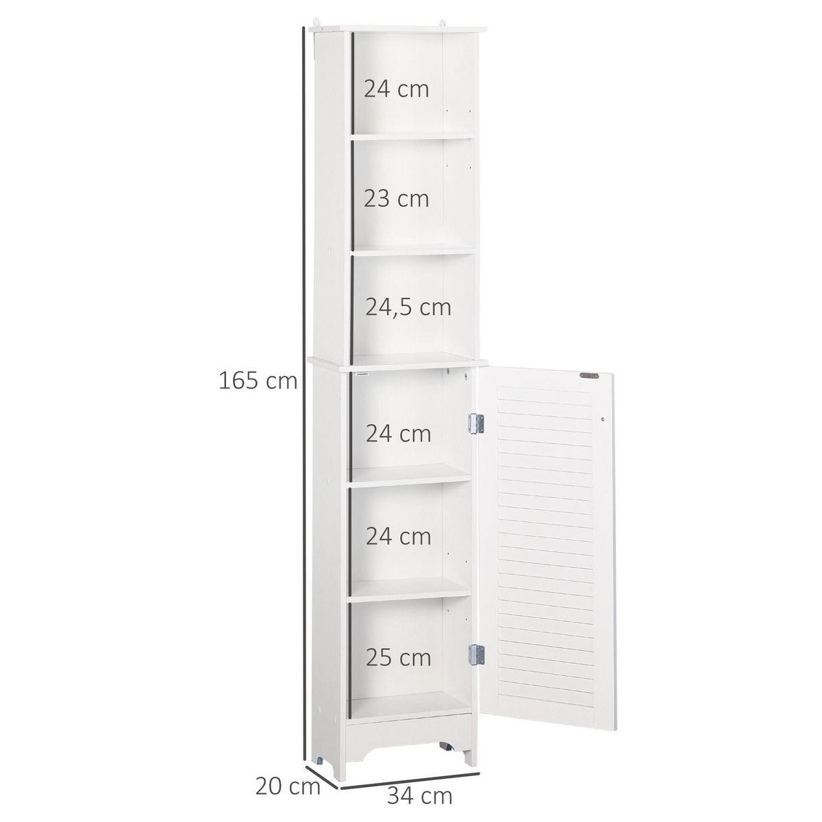 HOMCOM Meuble colonne salle de bain 3 niches placard porte persienne 3 étagères MDF panneaux de particules blanc