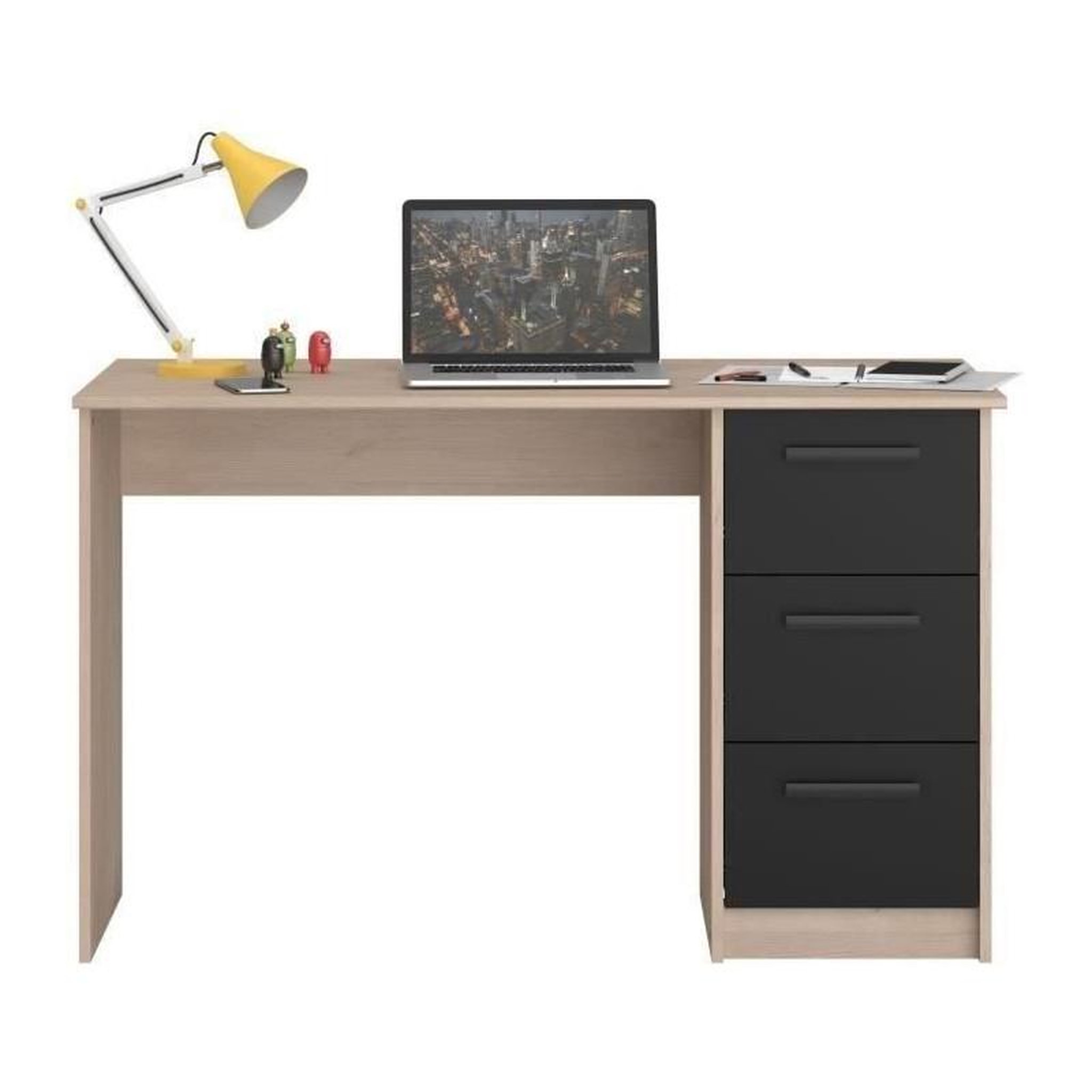 Voir la diapositive 4 : PARISOT Chambre complete enfant 3 pieces ZODIAC - Lit + chevet + bureau - Décor chene/noir - PARISOT