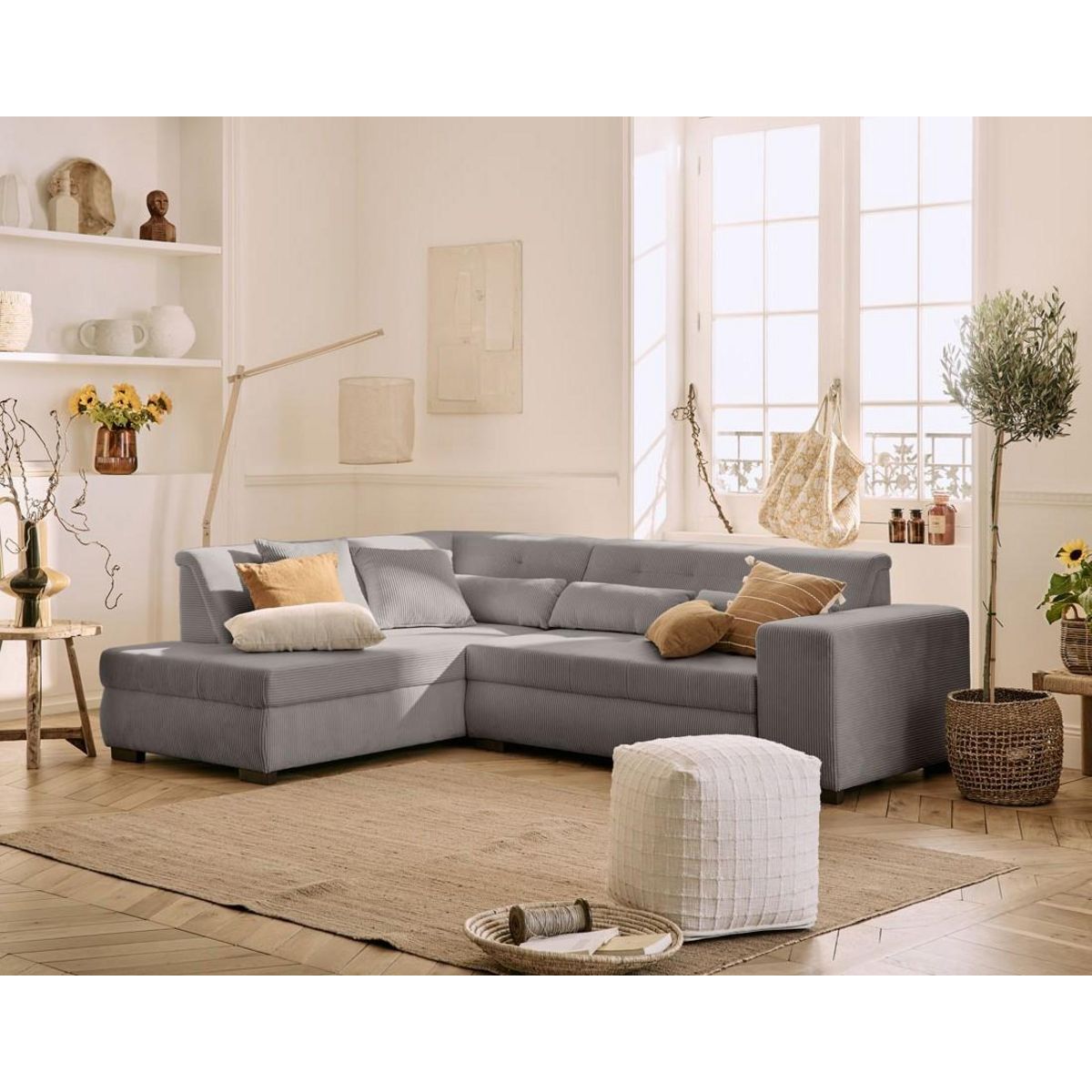 LISA DESIGN Vermont - canapé d'angle gauche - 5 places - convertible - en velours côtelé