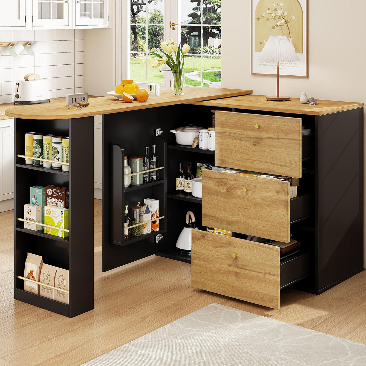 MERAX Table de bar rectangulaire noir+naturel - 204cm mdf