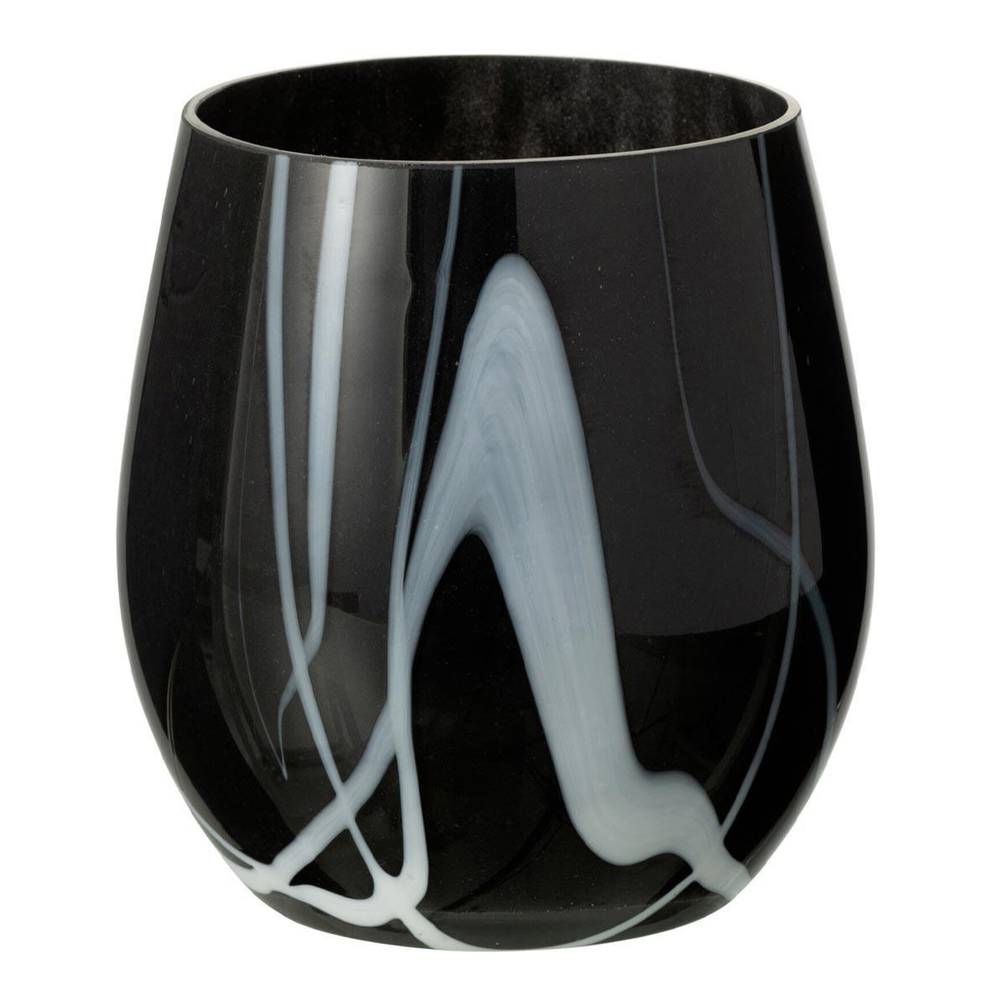 J-LINE Photophore en Verre  Effet Fumé  14cm Noir