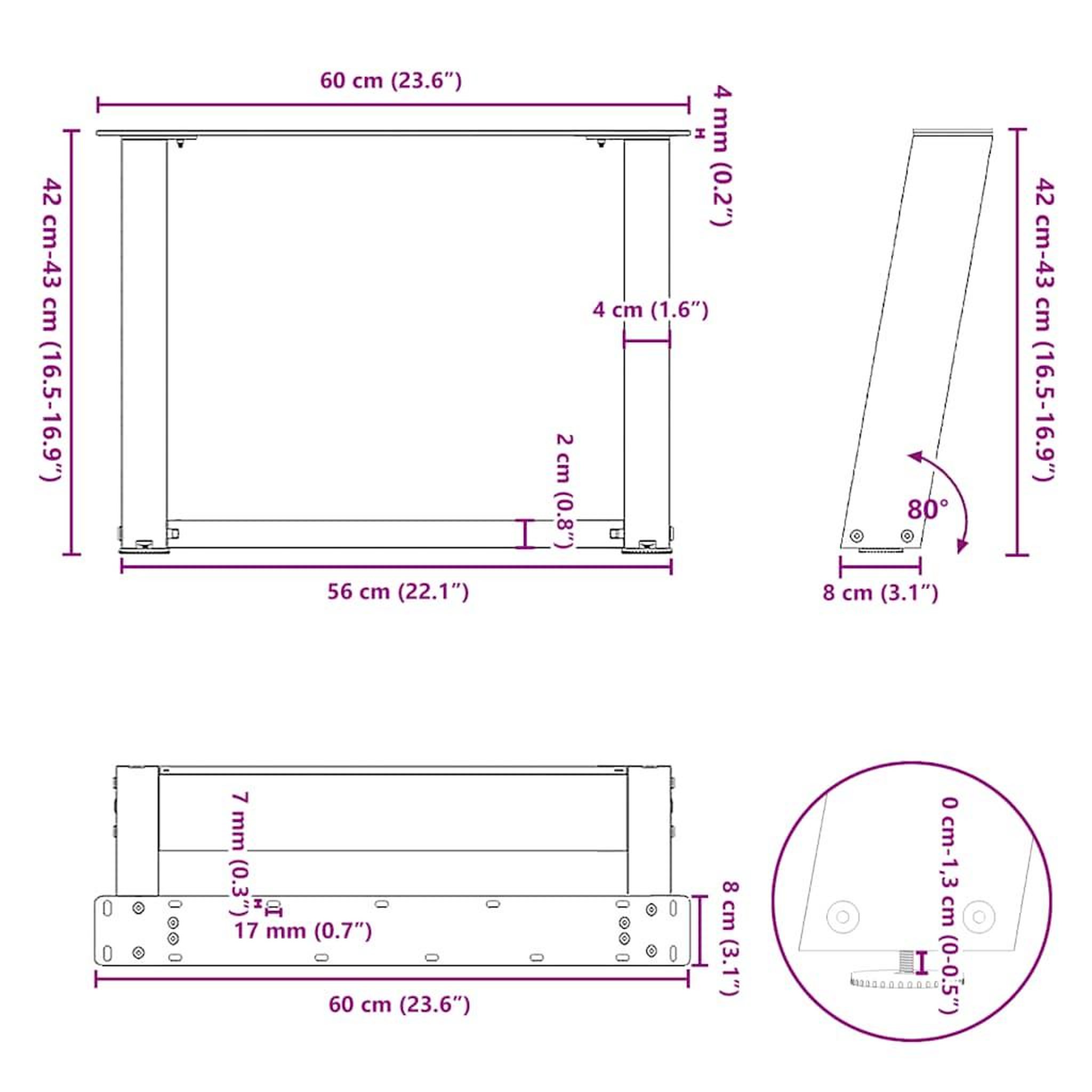 Voir la diapositive 6 : VIDAXL Pieds de table basse forme de U 2 pcs blanc 60x(42-43) cm acier