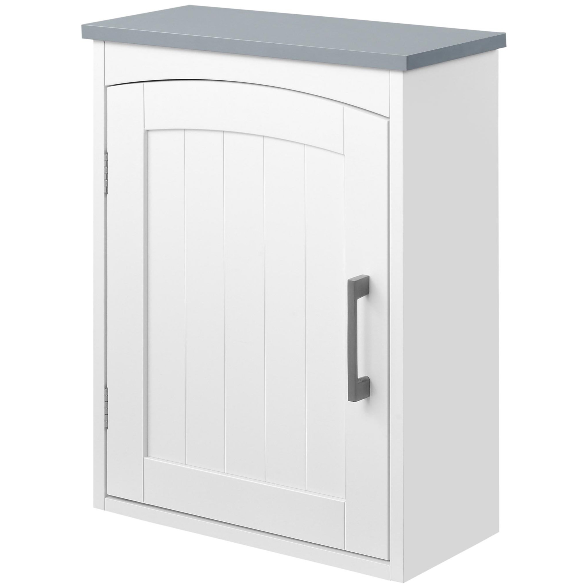 KLEANKIN Armoire haute murale de salle de bain ou wc - placard porte avec étagère réglable - dim. 41l x 18l x 52h cm - mdf blanc gris