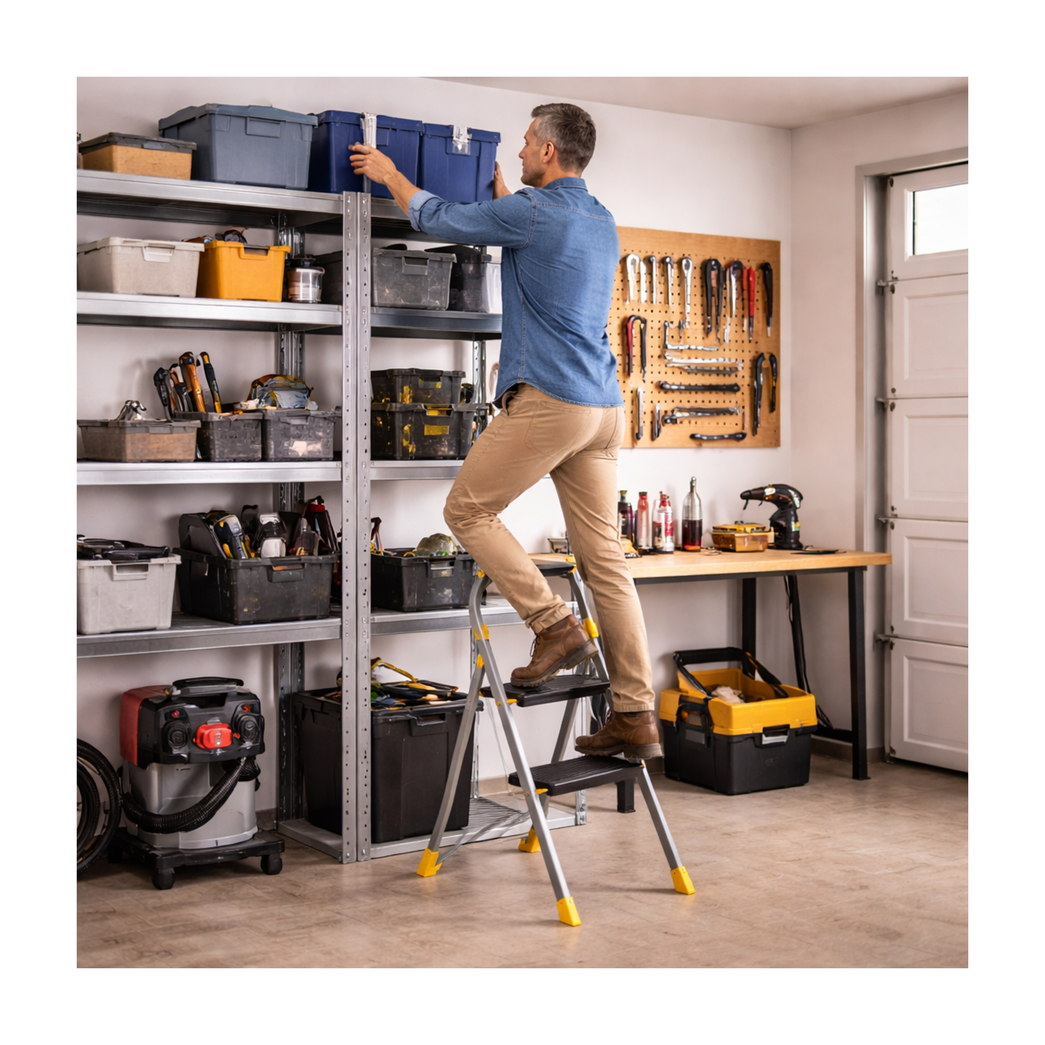 Voir la diapositive 3 : INTEC Escabeau 2 marches pliable charge 150kg marche-pied pliable pieds anti-dérapants bricolage maison chantier intec