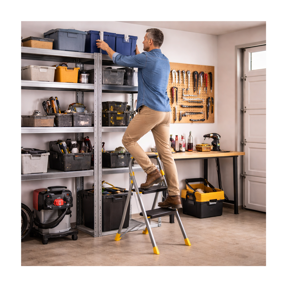 INTEC Escabeau 2 marches Charge 150kg Marche-pied Pliable Pieds anti-dérapants Bricolage Maison Chantier INTEC