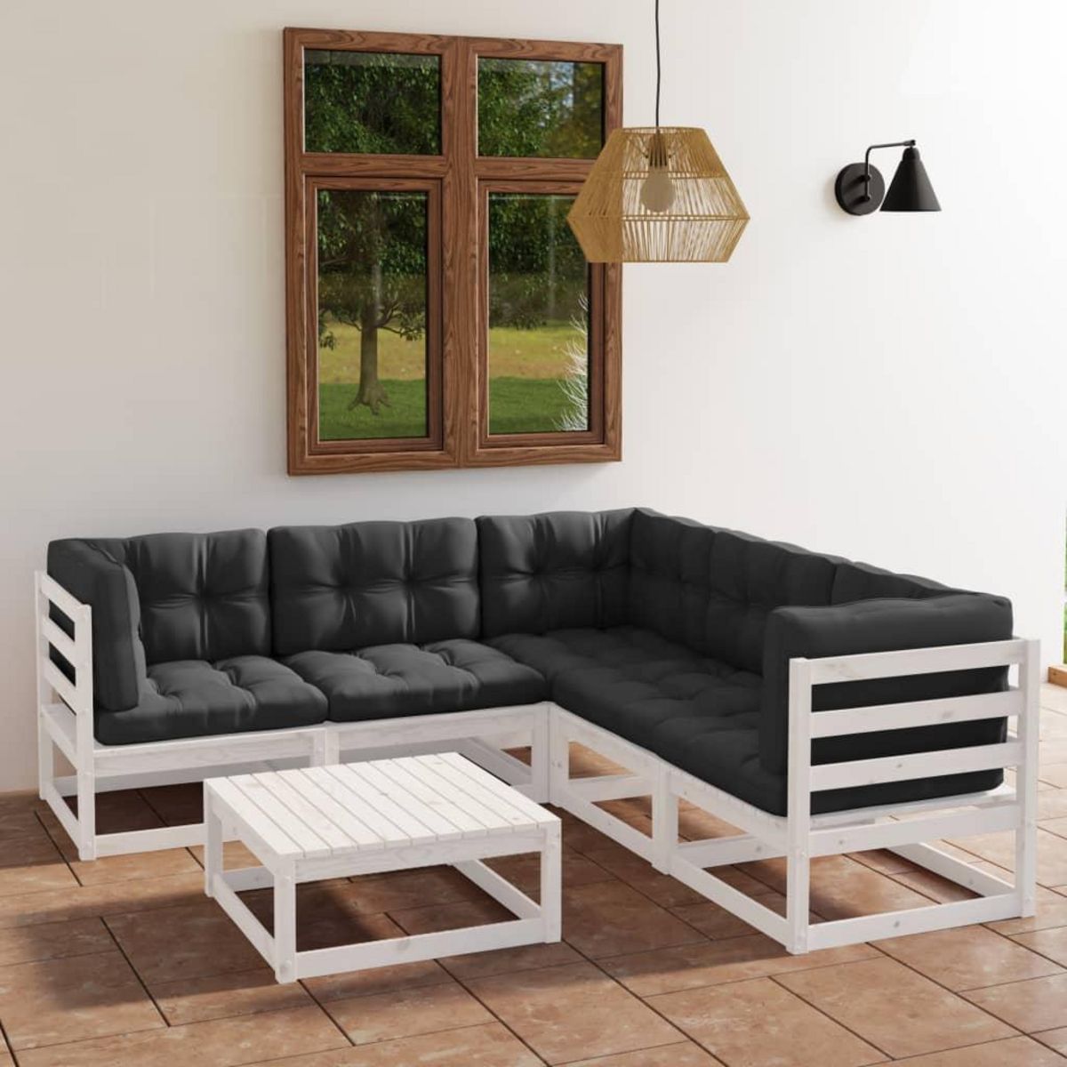 VIDAXL Salon de jardin 6 pcs avec coussins Bois de pin massif