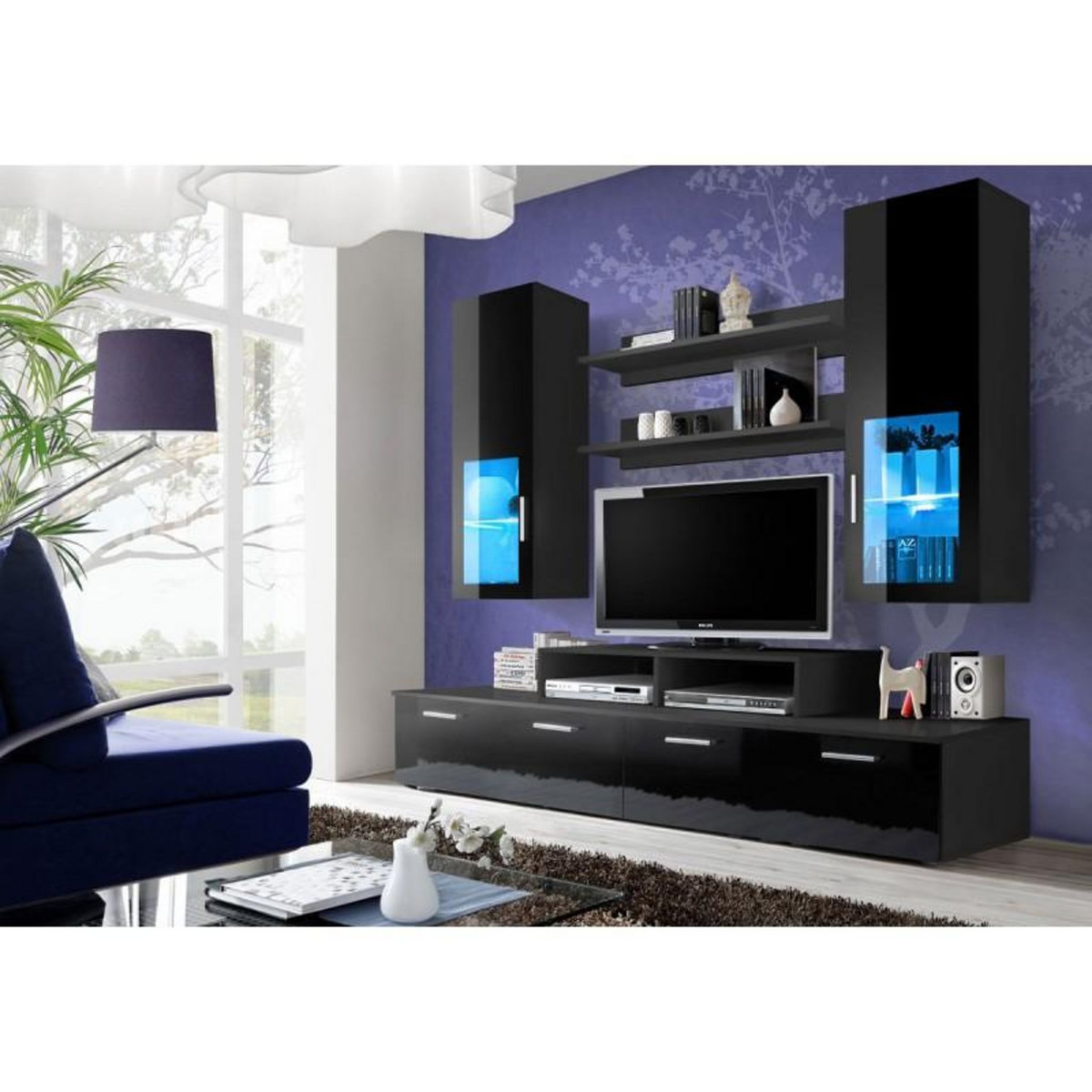 Paris Prix Meuble TV Mural Design  Mini  200cm Noir