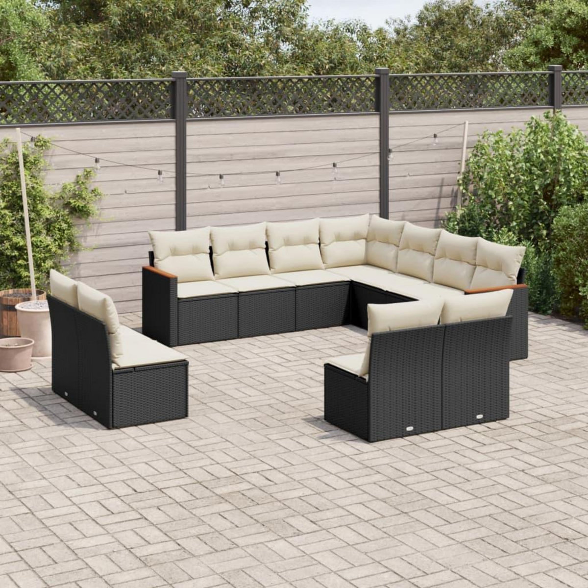 VIDAXL Salon de jardin 11 pcs avec coussins noir resine tressee