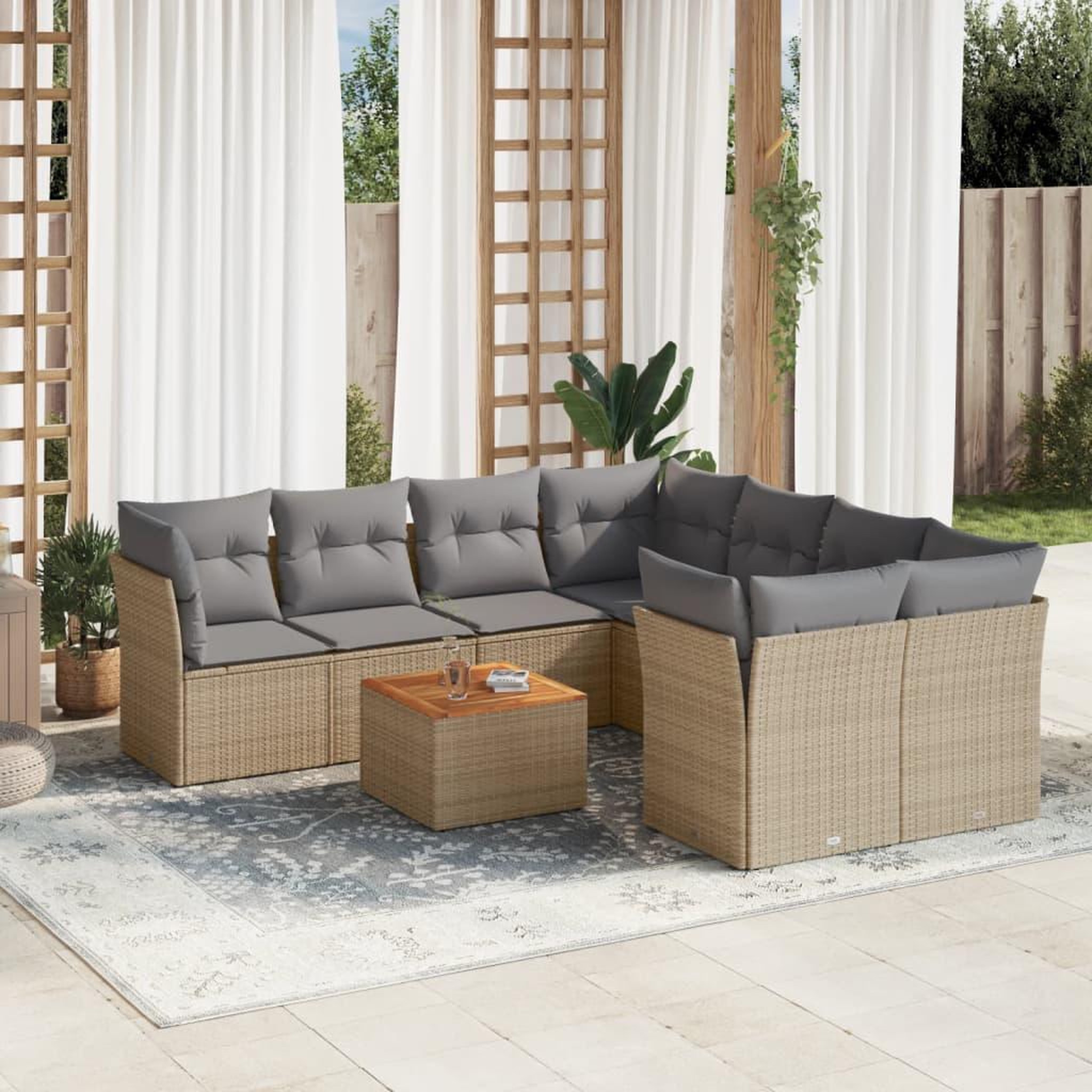 VIDAXL Salon de jardin avec coussins 9 pcs beige resine tressee