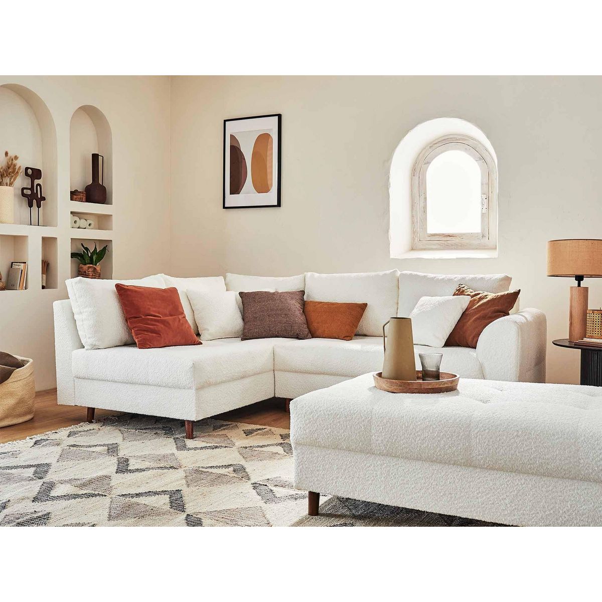 LISA DESIGN Rune - canapé d'angle gauche - 4 places - avec pouf d'appoint - en tissu bouclette