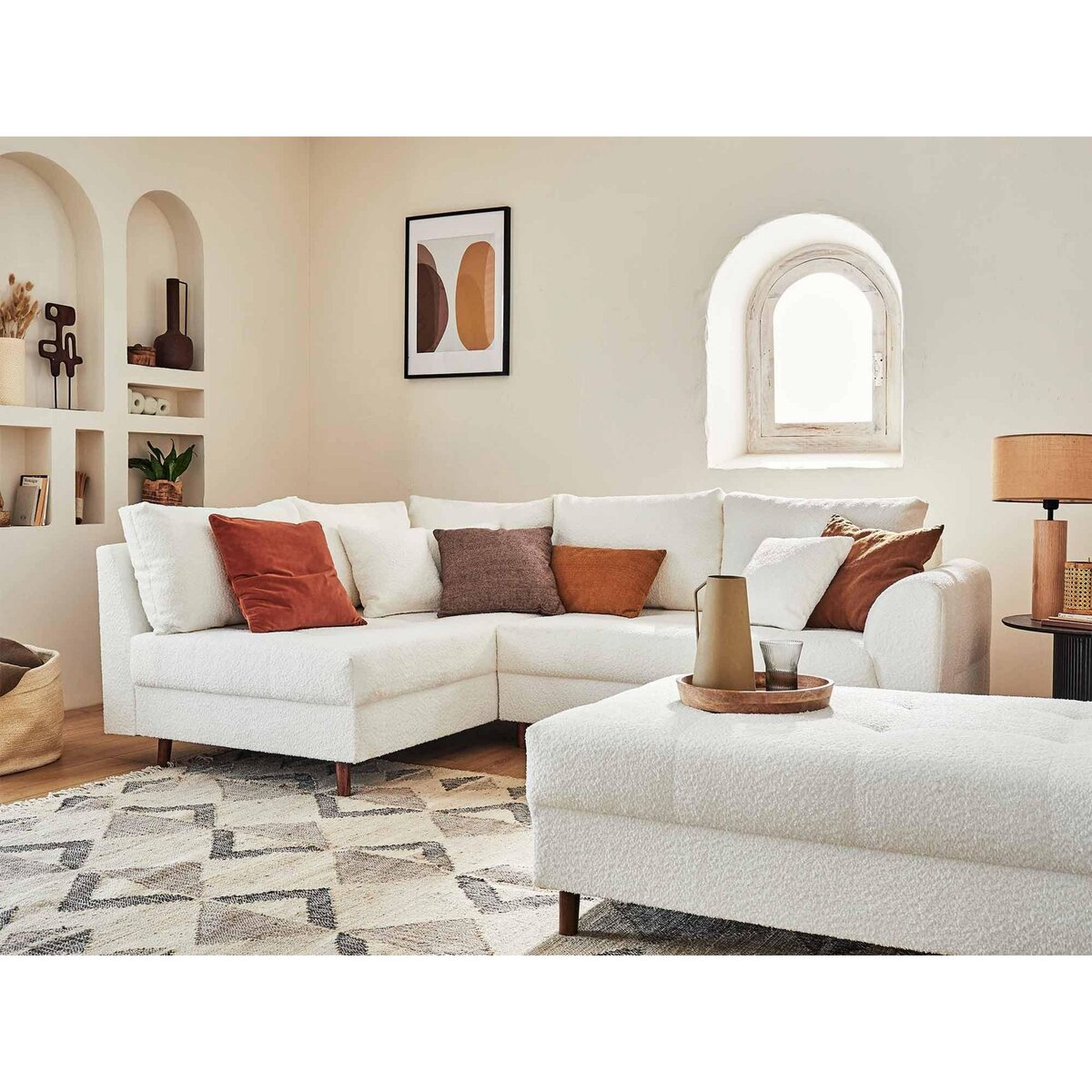 LISA DESIGN Rune - canapé d'angle gauche - 4 places - avec pouf d'appoint - en tissu bouclette