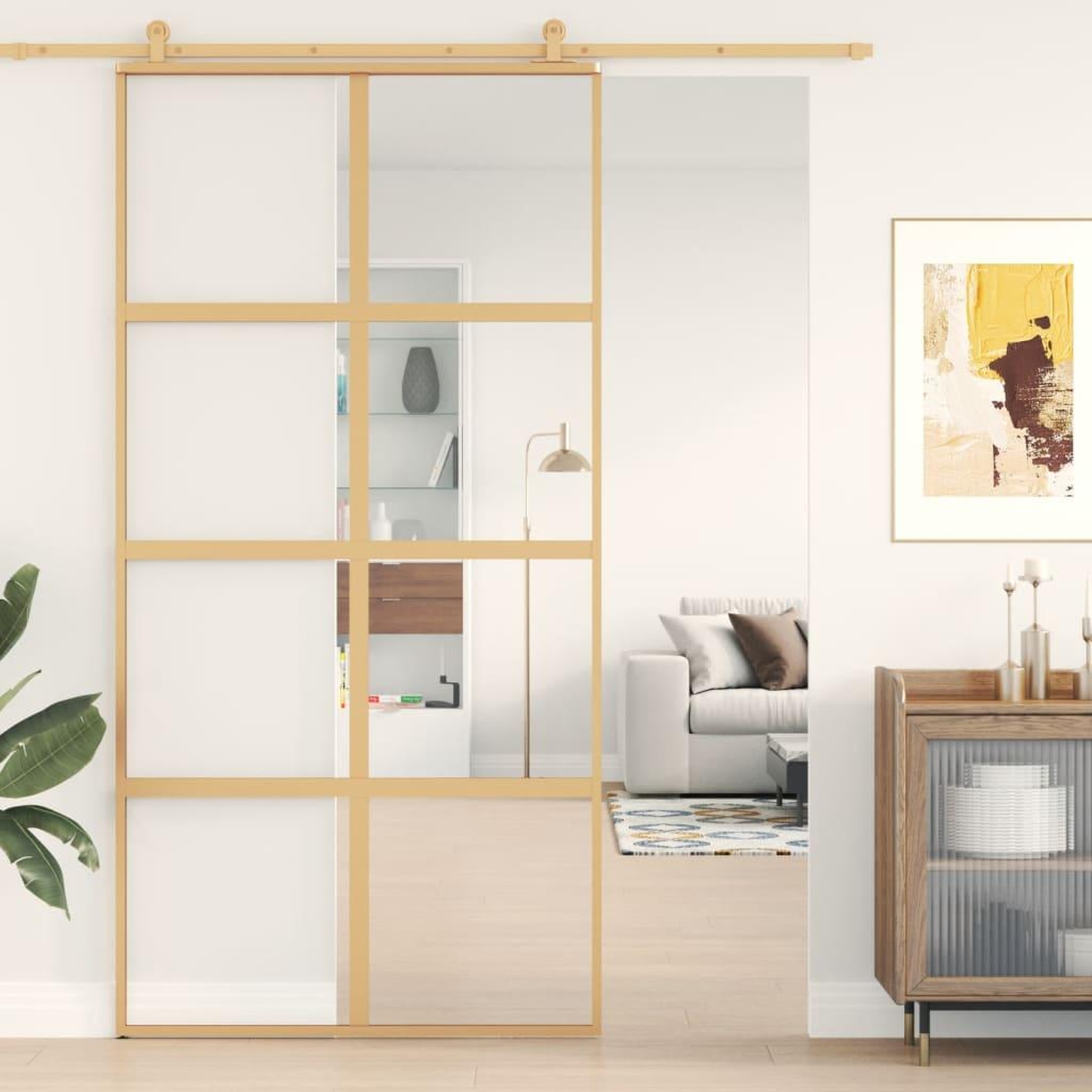 VIDAXL Porte coulissante dore 102,5x205cm verre ESG clair et aluminium