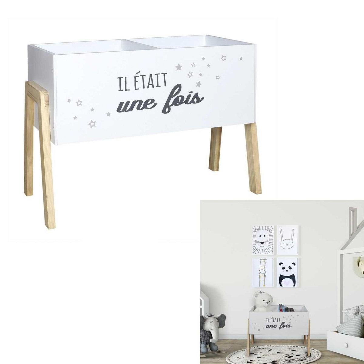 TOILINUX Bac à livre pour enfant en MDF Il était une fois - Blanc