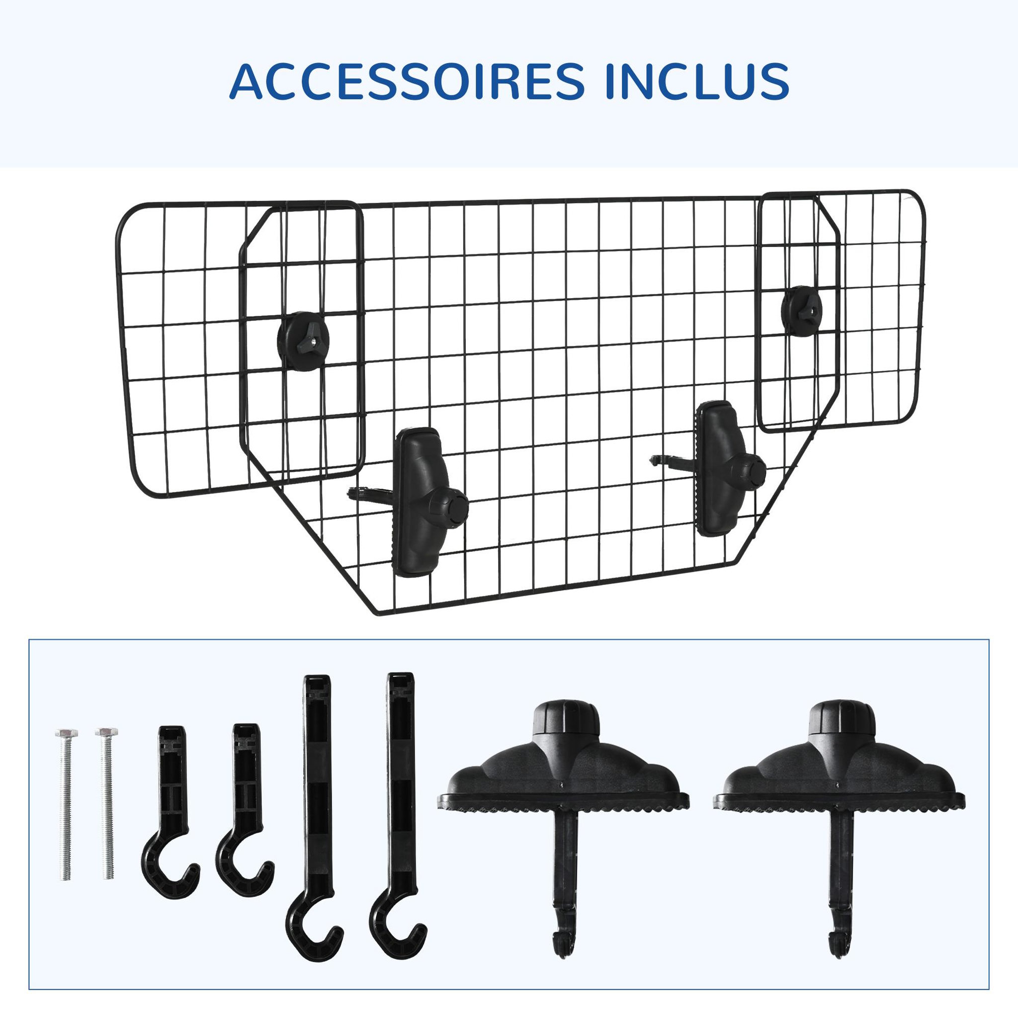 Voir la diapositive 6 : PAWHUT Barrière grille de séparation universelle voiture pour chien réglable 90-120l x 40h cm kit complet installation inclus noir