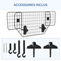 Voir la diapositive 6 : PAWHUT Barrière grille de séparation universelle voiture pour chien réglable 90-120L x 40H cm kit complet installation inclus noir