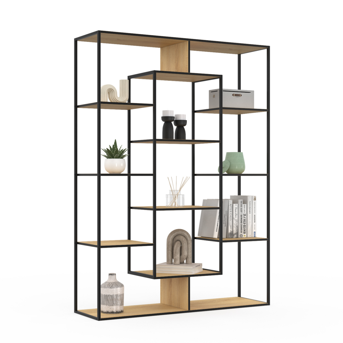 ID MARKET Etagère bibliothèque DETROIT avec 11 compartiments design industriel 143 cm