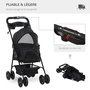 Voir la diapositive 4 : PAWHUT Poussette buggy pliable chien chat panier rangement porte-gobelets tissu 300D Oxford imperméable 4 roues noir