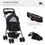 Voir la diapositive 4 : PAWHUT Poussette buggy pliable chien chat panier rangement porte-gobelets tissu 300D Oxford imperméable 4 roues noir