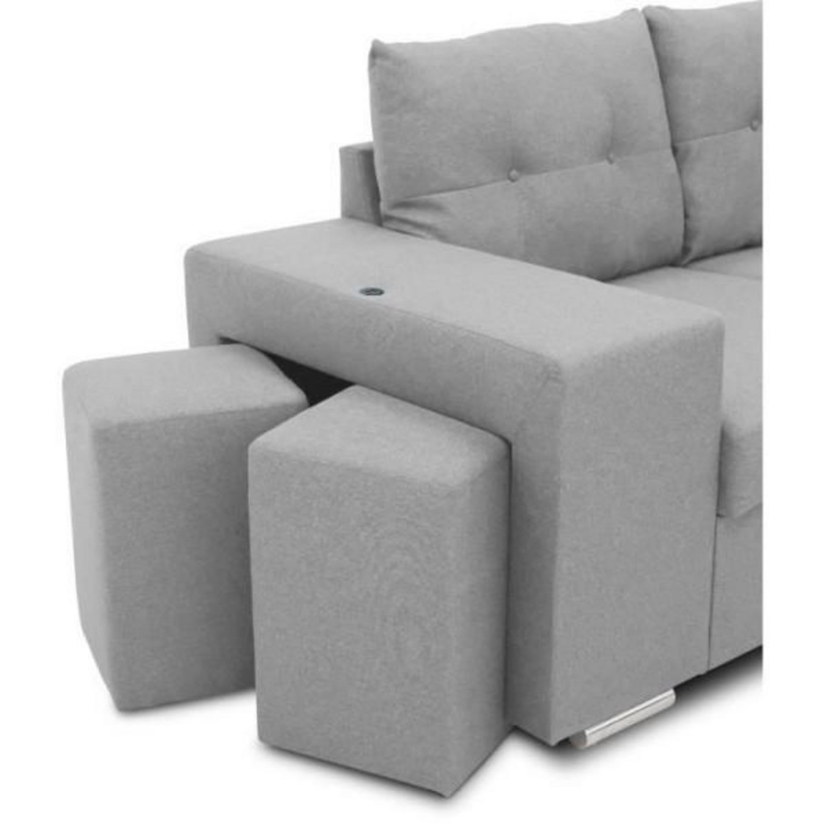 MARKET24 Canapé d'angle convertible réversible 4-5 places MITCHELL - Tissu Gris - Coffre de rangement - L 245 x P 205 x H 93 cm