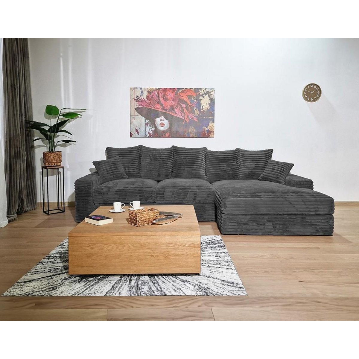 LISA DESIGN Andy - canapé d'angle droit 5 places en fausse fourrure côtelée