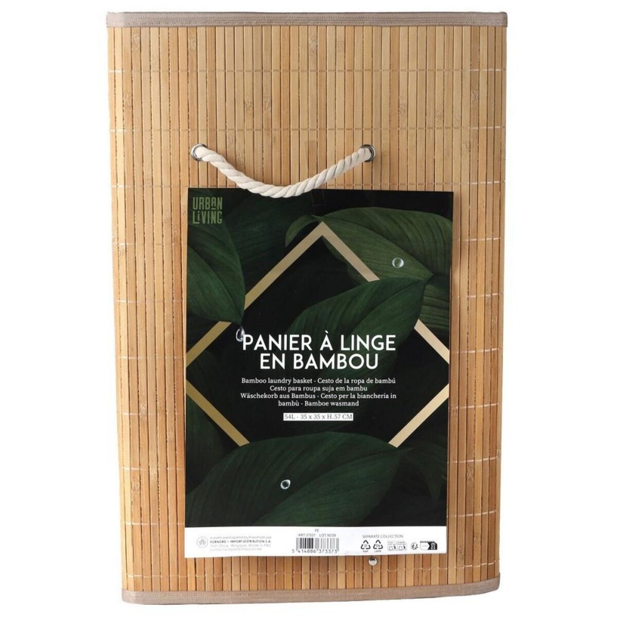 FORNORD Panier à linge rond en bambou avec couvercle